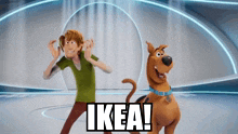scooby doo and shaggy from the scooby doo movie are dancing in front of an ikea sign