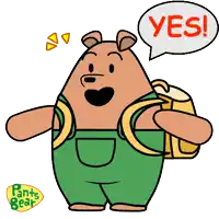 a cartoon character from pants bear is holding a backpack and says yes