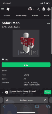 a screenshot of a safari man item on roblox.com