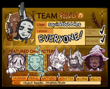a screenshot of a game that says " team fossils "