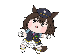 a cartoon drawing of a girl wearing a hat and a badge