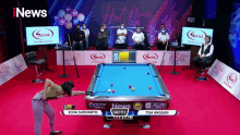 a pool table with a scoreboard that says hot nine