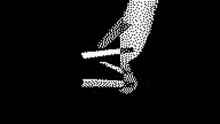 a black and white pixel art of two hands reaching out towards each other