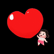 a cartoon girl is holding a red heart in her hand