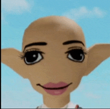 a close up of a cartoon character with a bald head and huge ears .
