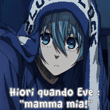 a picture of a person with the words hiori quando eve mamma mia on the bottom
