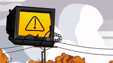 a cartoon drawing of a tv with an exclamation point on it