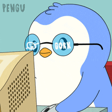 a cartoon of a penguin wearing glasses that say gorky