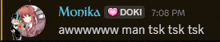 a screenshot of a text message between monika and doki