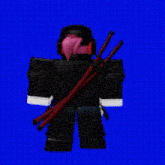 a roblox character is holding a red sword