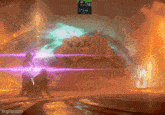a screenshot of a video game with a purple light coming out of the screen