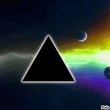 a black triangle with a rainbow in the background and pixiz written on the bottom right