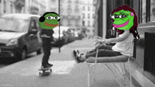 a black and white photo of a person riding a skateboard