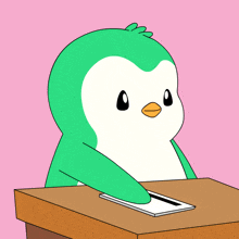 a cartoon penguin holds up a book that says agw on it