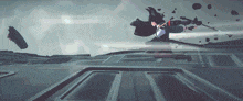 a video game character is flying through the air