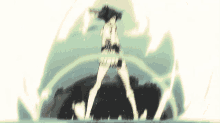 a woman in a bikini is standing in front of a green and white circle