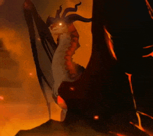 a painting of a dragon with horns and a glowing eye