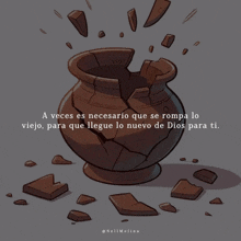 a cartoon of a broken vase with a quote in spanish below it