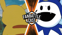 a fan battle cast poster with a pikachu and a devil on it