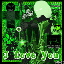 a green and black collage with the words i love you on the bottom