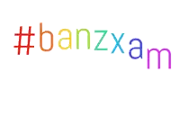 a white background with a rainbow colored #banzxam logo