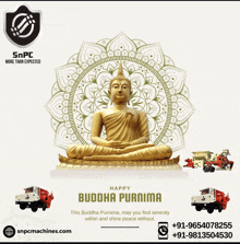 a poster for buddha purnima with a statue of buddha