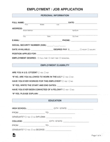 a white employment / job application form with a black border