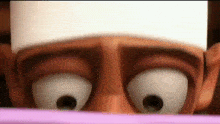 a close up of a cartoon character 's eyes and face