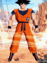 a cartoon character named goku is standing in a desert