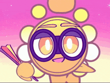 a cartoon sun with glasses and a fan