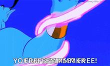 a cartoon of a person holding a pink object in their mouth with the words `` you 're free ! ''