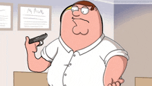 peter griffin from family guy is holding a gun in his hand