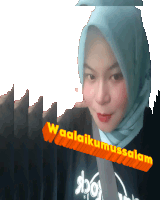 a woman wearing a hijab and a shirt that says " waalaikumussalah "