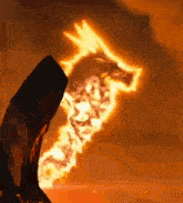 a cartoon dragon is surrounded by flames coming out of its tail .