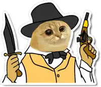 a cat wearing a hat and holding a knife and gun