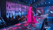 fashion model runway pink dress gown