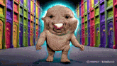 a cartoon character is standing in front of a wall of colorful doors with the words minimax hailuo ai at the bottom