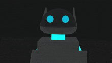 a cartoon drawing of a robot with glowing blue arms