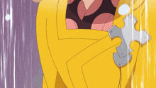 a close up of a cartoon character 's face with a yellow jacket on
