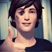 a young man is giving a thumbs up sign .