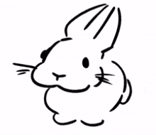 a black and white drawing of a rabbit on a white background