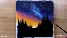 a painting of a night sky with the words wow art on the bottom right