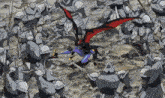 a group of soldiers are fighting a monster with a sword