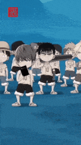 a group of anime characters including one with the number 10 on their jersey