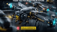 an advertisement for wild hornets shows a robotic bee flying through the air