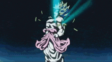 a cartoon character is standing in the water with rays of light coming out of it .