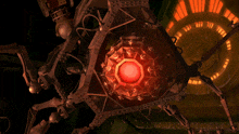 a clock with roman numerals on it is surrounded by a strange looking object