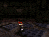 a cartoon character is standing in front of a door