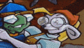 a cartoon of a man and a dog with glasses