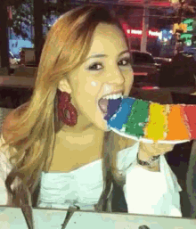 Eating Cake Turn Up GIF - Eating Cake Turn Up Rainbow Cake GIFs